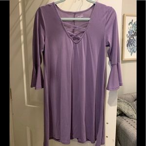 Lace-Front Long Sleeve Dress